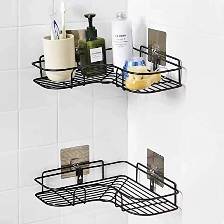 Rylan (Pack of 1 Wall Mounted Bathroom Corner/Shelf/Rack/Storage Organizer - Bathroom Accessories (Material-Metal,Powder Coated Finish,Black)