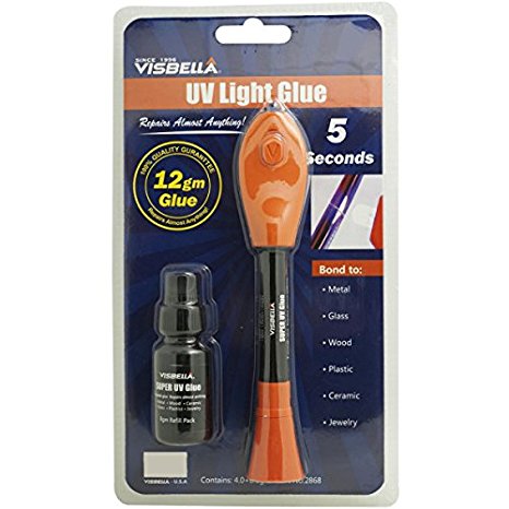 Visbella UV Light Glue Liquid Plastic Welder Adhesive with Alcohol Pad Fill Bond, Fix Repair Almost Anything in seconds, Include Refill, 12 g
