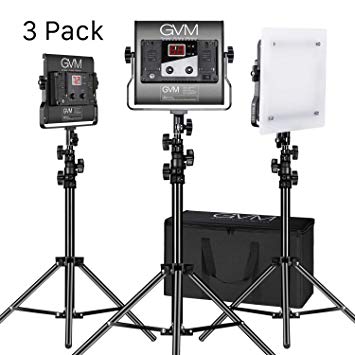GVM Led Video Light Panel Dimmable Bi-color Temperature 2300K-6800K CRI97  with Metal Housing Digital Display for Interview Youtube Outdoor Photography Lighting Kit Studio Lights(480LS-B3L 3 Kits)