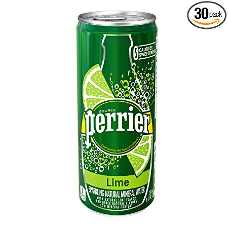 PERRIER Lime Flavored Sparkling Mineral Water, 8.45 fl oz. Slim Cans (Pack of 30)