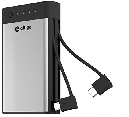 Altigo 10050mAh Portable Charger (USB Power Bank | Battery Pack) – with Integrated USB C and Micro USB Cables - Compatible with Samsung Galaxy, Kindle Fire & More - not for iPhone