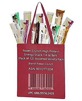 Power Crunch High Protein Energy Snack, Assorted, 1.4 Ounce Bars (Pack of 12), Tote Included
