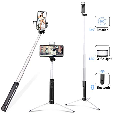 Selfie Stick with Selfie Light-Evershop Extendable Selfie Stick Tripod Monopod Wireless Remote Phone & Camera Stand Compatible with iPhone Xs XR X 8 7 Plus/Galaxy S9 S8 Plus Note 8 and More