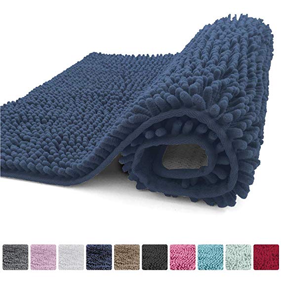 Kangaroo Plush Luxury Chenille Bath Rug (24x17) Extra Soft and Absorbent Shaggy Bathroom Mat Rugs, Machine Wash/Dry, Strong Underside, Plush Carpet Mats for Kids Tub, Shower, and Bath Room (Navy)