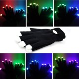 Foxnovo Novelty 7-mode LED Gloves Rave Light Finger Lighting Flashing Glowing Unisex Gloves - One Pair Black