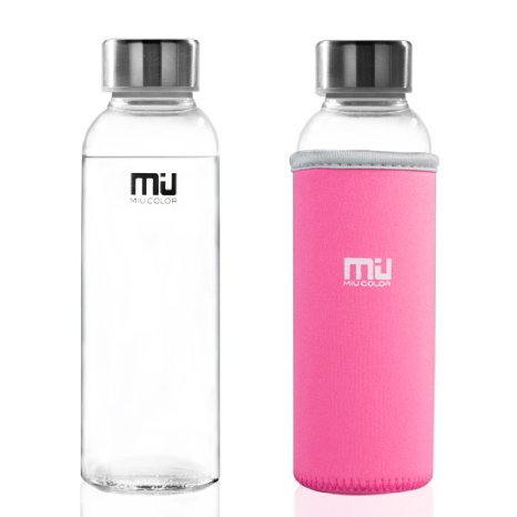 MIU COLOR® Borosilicate Glass Water Bottle, with Unique Stylish and High Quality Handmade Design, 18.5oz/12oz