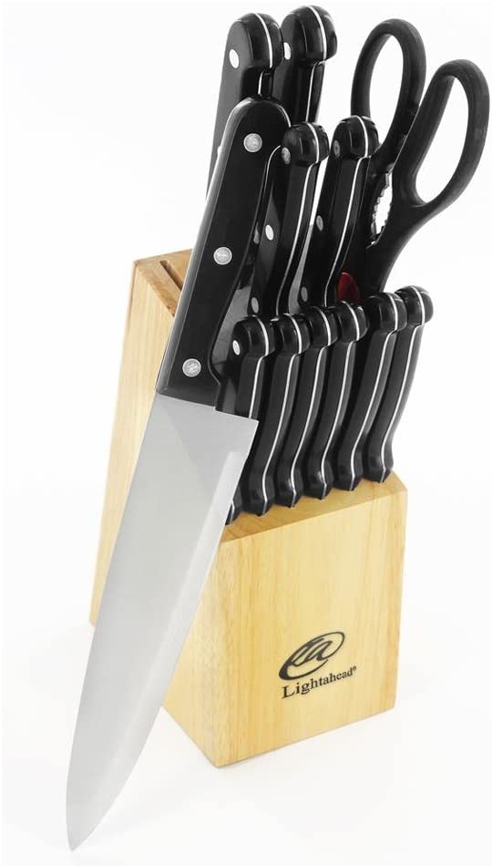 Lightahead 13pcs Knife Kitchen Knives Set, 5.1 x 3.6 x 12.8 inches, Black