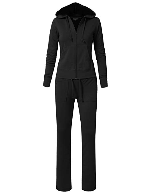 NE PEOPLE Womens Casual Basic Velour/Terry Zip up Hoodie Sweatsuit Set S-3XL
