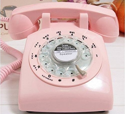 VIVISKY(TM) Classic 1960's Design ROTARY Retro Rotary Dial Bell Desk Telephone -Pink