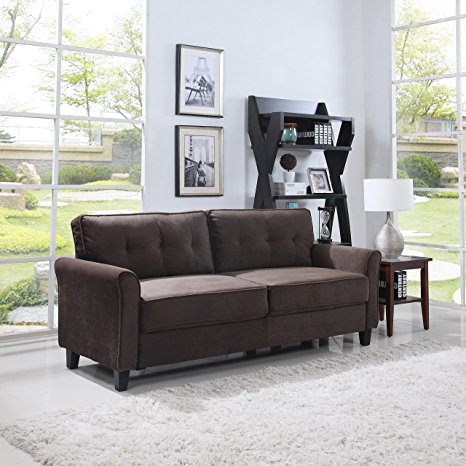 Classic Ultra Comfortable Brush Microfiber Fabric Living Room Sofa (Brown)