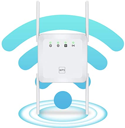WiFi Range Extender 1200Mbps Wireless Signal Repeater Booster, Dual Band Expander, 4 Antennas 360° Full Coverage, Extend WiFi Signal to Smart Home & Alexa Devices