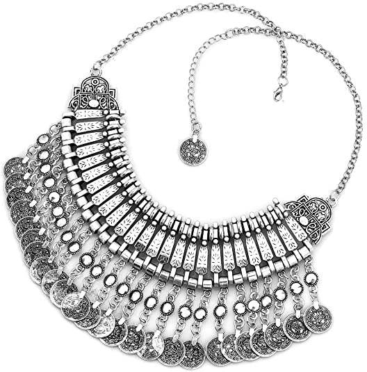 Corykeyes Vintage Coin Bib Chunky Bohemian Statement Necklace