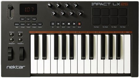 Nektar Impact LX25 25 note USB keyboard controller with pre-mapped integration for Cubase, Digital Performer, Garageband, Logic, Sonar & Studio One