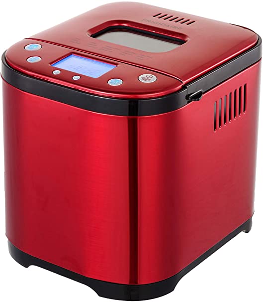 FRIGIDAIRE Red Stainless Bread Making Machine Maker, 2LB XL 15-in-1, Settings Incl Gluten Free, Cake & Yogurt, Nonstick Bowl, 3 Loaf Sizes 3 Crust Colors, Bread Hook, Cup, Spoon Included