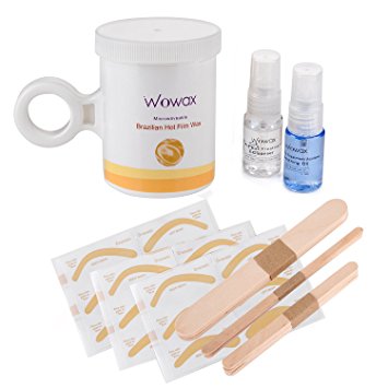 WOWAX Microwave Waxing Kit, 8 ounce Stripless Brazilian Hot Wax Hair Removal Wax Kit At Home Use