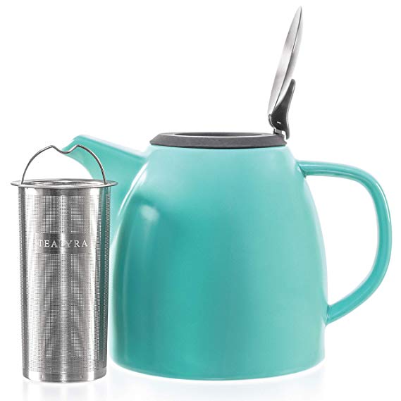 Tealyra - Drago Ceramic Teapot Turquoise - 37oz (4-6 cups) - Large Stylish Teapot with Stainless Steel Lid and Extra-Fine Infuser To Brew Loose Leaf Tea - Dishwasher-safe - BPA and Leed-Free - 37-ounce