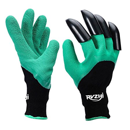 RVZHI Garden Genie Gloves with Claws, Clawed Easy Gardening Gloves for Digging and Planting Hand Tools - 1 Pair, Green/Black