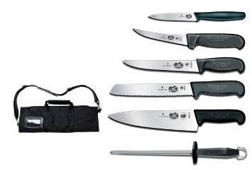 Victorinox 7-Piece Fibrox Handle Cutlery Set with Black Canvas Knife Roll