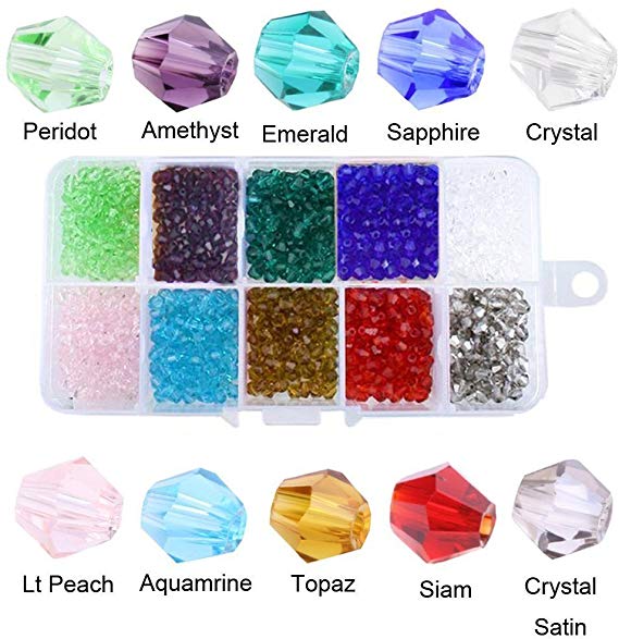 Bingcute DIY 4mm 1000Pcs Faceted bicone Crystal Glass Beads for Bracelets with Container Box Beads for Jewelry Making