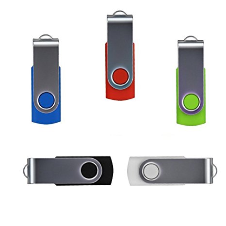 5 X Enfain 32GB USB 2.0 Flash Memory Stick Drive Swivel Bulk Thumb Drive Jump Drive Pendrives, Black/Blue/White/Red/Green (32GB, MultiColor 5 Pack)