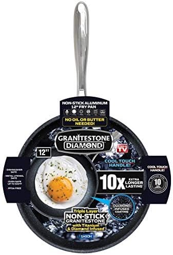 Granitestone Cookware Nonstick Frying Pan, 12” Nonstick Pan for Cooking & Frying, Mineral Enforced Egg Pan with Stay Cool Handles, Dishwasher Safe Cooking Pan with No Warp Technology, 100% PFOA Free