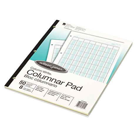 Wilson Jones ColumnWrite Columnar Pad, 11 x 8.5 Inch Size, Ruled Both Sides Alike, 41 Lines per Page, 8 Columns, Green, 50 Sheets per Pad (WG7208A)