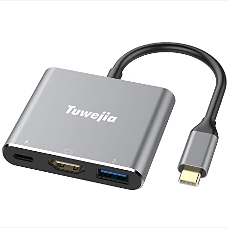 USB C to HDMI Multiport Adapter Tuwejia USB 3.1 Gen 1 Thumderbolt 3 to HDMI with 4K HDMI Output, USB 3.0 Port and USB-C Charging Port Compatible with 2015/16/17/18 MacBook/MacBook Pro/Chr