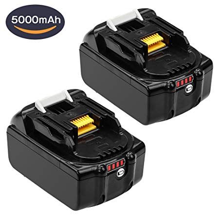 Dosctt 2 Pack 5.0Ah BL1850B Battery for Makita 18V Battery BL1850B BL1850 BL1840 BL1830 BL1815 BL1835 BL1845 LXT-400 Cordless Drill with LED Indicator