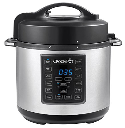Crock Pot Express Pressure Cooker CSC051, 12-in-1 Programmable Multi-Cooker, Slow Cooker, Steamer and Saute, 5.6 Litre, Stainless Steel