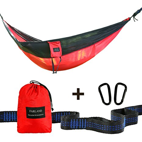 Outdoor Camping Hammock with 2-Piece Tree Straps by FARLAND - Portable Nylon Parachute Lightweight Single/Double Hammocks