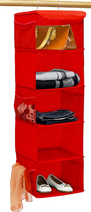 Simple Houseware 5 Shelves Hanging Closet Organizer, Red