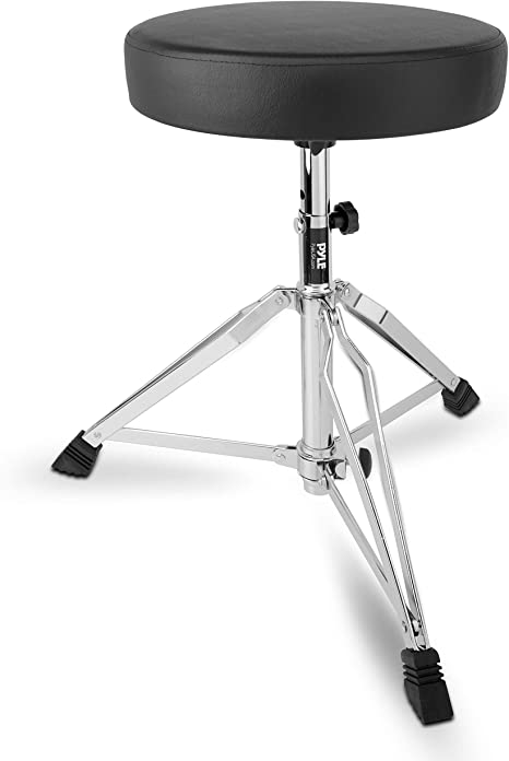 Pyle Adjustable Drum Throne Stool-Portable with Double-braced Tripod Legs, Foam-Cushioned Seat, Perfect for On Stage and in-Studio Use PSEATDRM28