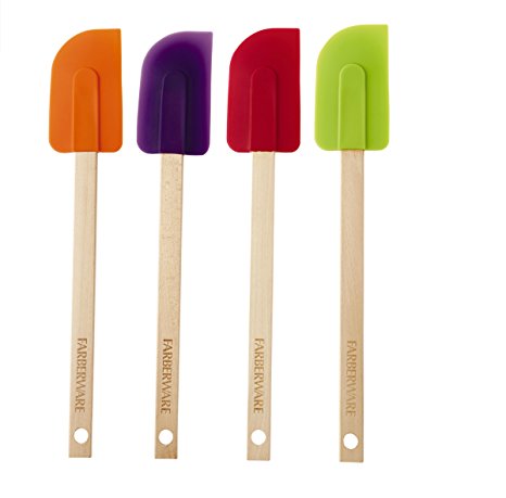 Farberware Silicone Spatula with Wood Handle, Set of 4, Assorted