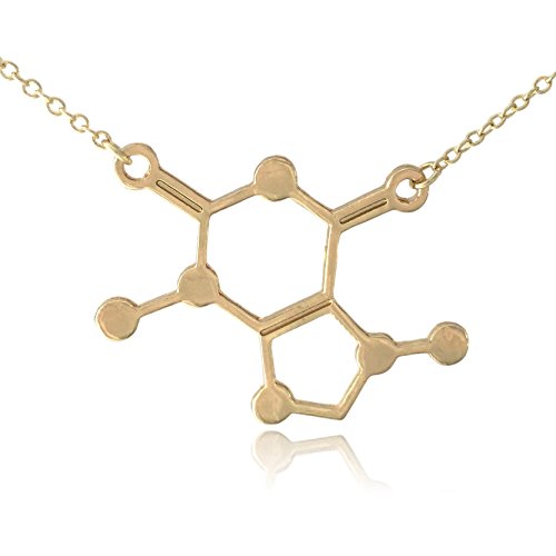 COS (TM) Chocolate Caffeine Molecule Science Necklace (Gold)