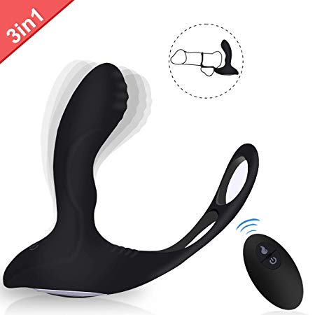 Vibrating Prostate Massager with Penis Ring Ball Ring for Triple Stimulation, Bantie Male P Spot Vibrator Anal Sex Toy with 10 Vibration Modes Remote Controlled