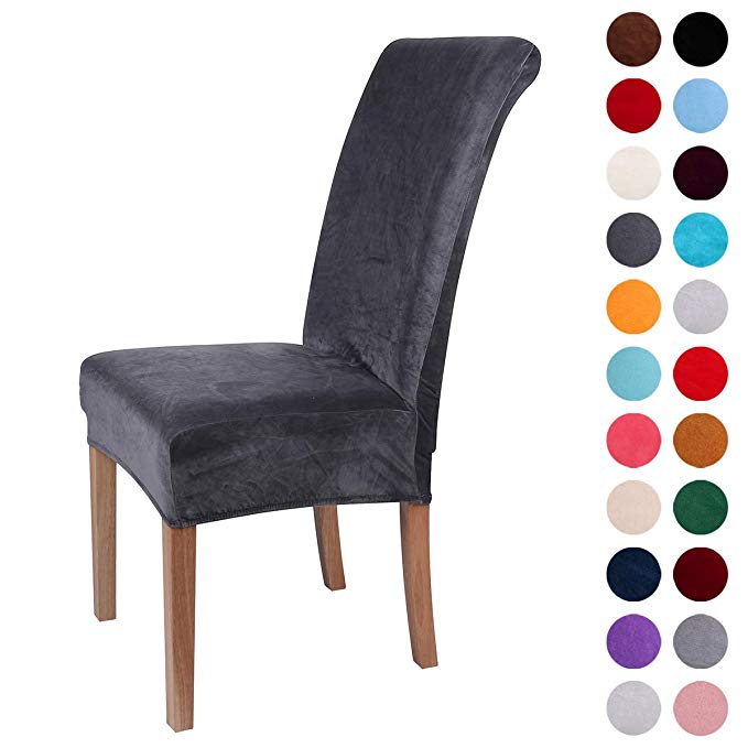 Colorxy Velvet Spandex Fabric Stretch Dining Room Chair Slipcovers Home Decor Set of 4, Dark Grey