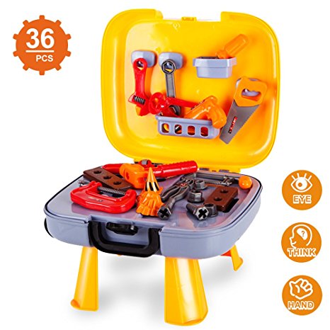 Kids Tool Set , Construction Toys for Pretend Play-36 PCS of Repair Accessories & Tool Box for Boys and Girls