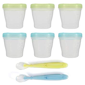 X-Chef Baby Food Storage, Pack of 6 Baby Food Containers with Airtight Lids & 2 Baby Spoons, BPA Free & FDA-Approved, 5 Oz