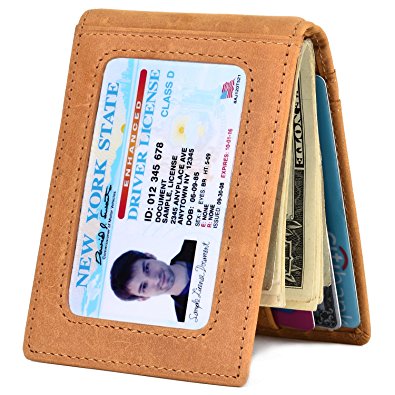 Slim Wallet with Money Clip RFID Blocking Minimalist Bifold Wallet for Men Genuine Leather Front Pocket Card Holder