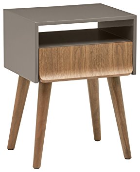 Rivet Mid-Century Lacquer Side Table, Grey and Walnut