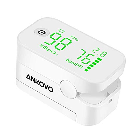 ANKOVO Pulse Oximeter Fingertip Blood Oxygen Saturation Monitor with Perfusion Index Portable Oximetry Finger Oxygen Monitor with Lanyard and Batteries