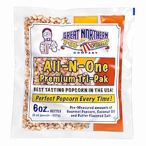 6 oz Popcorn Packs Â– Pre-Measured, Movie Theater Style, All-in-One Kernel, Salt, Oil Packets for Popcorn Machines by Great Northern Popcorn (40 Case)