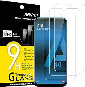 NEW'C 3 Pezzi, Vetro Temperato per Samsung Galaxy A40 (SM-A405F), Pellicola Prottetiva Anti Graffio, Anti-Impronte, Senza Bolle, Durezza 9H, 0,33mm Ultra Trasparente, Ultra Resistente