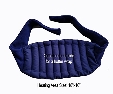 Sunny Bay Cotton Lower Back and Shoulder Joint Heat Wrap with Straps, 18"x10" Heating Area, Reusable, Portable, Navy Blue (cotton on one side) (large cotton)