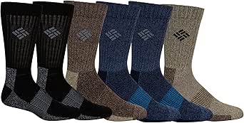 Columbia Men's Moisture Control Crew Socks, Khaki/Navy/Brown/Black, 6-12 US