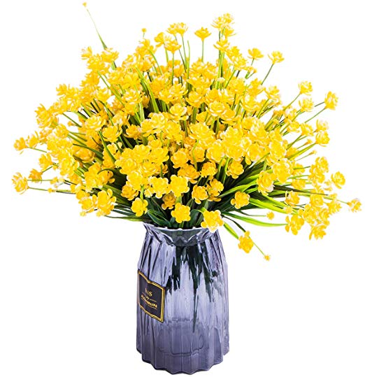 Foraineam 10 Bundles Yellow Daffodils Artificial Flowers Fake Plants Plastic Bushes Greenery Shrubs Fence Indoor Outdoor Hanging Planter Home Garden Decor