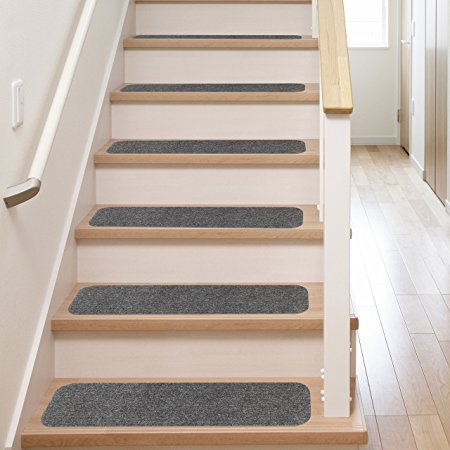 13 Stair Treads | Non Slip Carpet Pads | Easy Tape Installation & Rubber Backing | Safe for Wood Steps   Indoor Vinyl Flooring | Safety Grip Rug Set with Clear Adhesive Strips Black Anti Slip Ladder