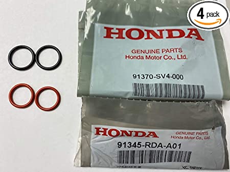 Honda Genuine Power Steering Pump Rubber Inlet & Outlet O-Ring Seals for P/S Hi Pressure Hose, includes 2 91345-RDA-A01 and 2 91370-SV4-000