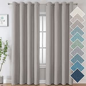 H.VERSAILTEX Thick Faux Linen 108 Inch Curtains, Room Darkening Grommet Curtains for Living Room, Noise Cancelling Light Blocking Curtains Drapes 108 Inches Long 2 Panels,W52 x L108, Heather Taupe