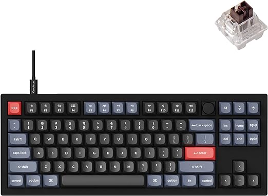 Keychron V3 Wired Custom Mechanical Keyboard Knob Version, TKL QMK/VIA Programmable with Hot-swappable Keychron K Pro Brown Switch Compatible with Mac Windows Linux Carbon Black (Non-Transparent)